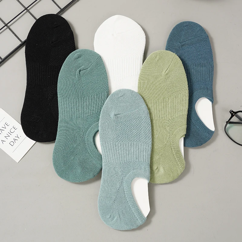 

3 Pairs/Lot Men's Mesh Low Cut Boat Socks Cotton Sweat-absorbing Solid Color Breathable Waisted Shallow Summer Ankle Socks