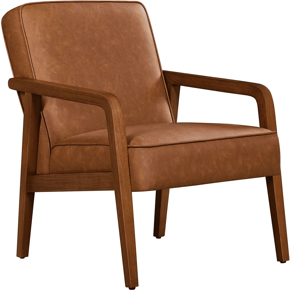 

Easyfashion Mid-Century Modern Upholstered Faux Leather Armchair Light Brown luxurious artificial leather