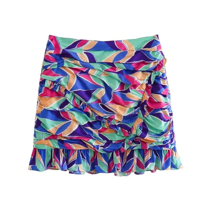 

Temperament Fashion A-line Skirt Slim Pleated Printed Skirt Summer New Half Skirt Bag Hip Skirt