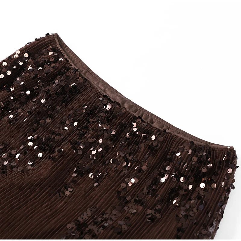 Damen-Maxirock mit einfarbiger Pailletten-Spitze, hohe Taille, transparenter Panel-Design-Rock, 2026, Frühling, Sommer, Damen, Partys, Abendessen, Veranstaltungen – Detail 1