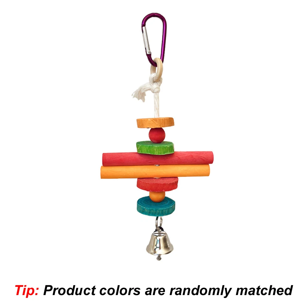 1 pc Random Color Wood Beads Hanging Bird Bite Skewers Toys Interactive Chew Teeth Toys with Bell for Pet Parrot Cage Decoration 6