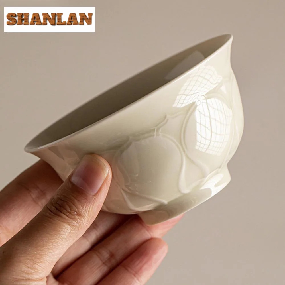 130ml Chinese Ding Kiln White Gaiwan Luxury Lotus Petal Tea Tureen Base Tea Brewing Cover Bowl Holder Teaware Supplies Craft