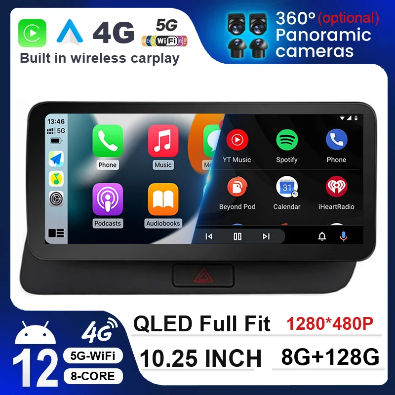 

8G 128G Android 12 10,25 дюймов Carplay авто для Audi Q5 2009 -2017 RHD автомобильные видеоплееры GPS навигация Bluetooth Android радио