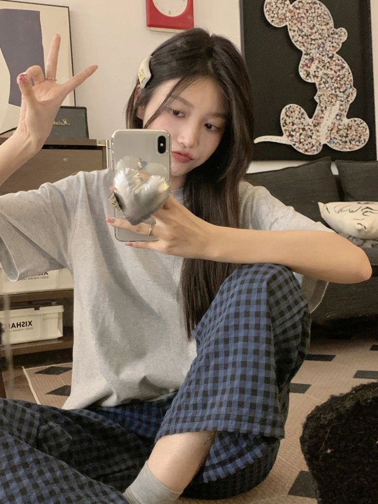 Pajama Sets Women Solid Basics Spring All-match Home Cozy Vintage Graceful Attractive Daily Korean Style Ladies Modern Casual