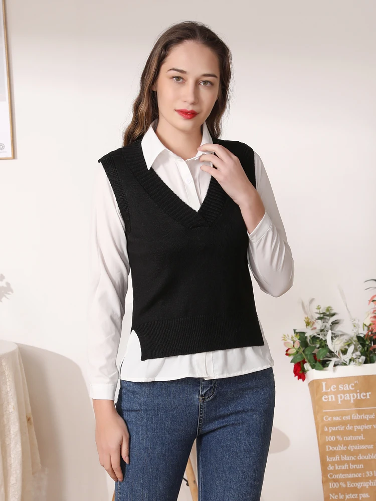 

Sweaters Cropped Sweater Sleeveless Vest Women Korean Style Tops Blouse Clothing Women's Pullover Warm Padded Woman Female