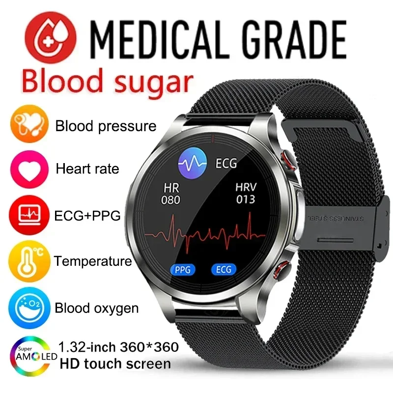 

2024 New Noninvasive Blood Sugar ECG+PPG Health Smart Watch Men Heart Rate Blood Pressure Sport Watch IP68 Waterproof Smartwatch