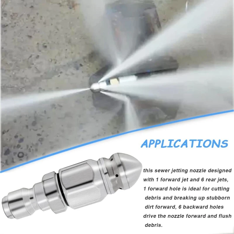 2Pc 5000PSI Sewer Jet Nozzle With Pressure Washer Coupler, Brass Fittings Quick Connector,1/4 Inch Connect To Female NPT 5
