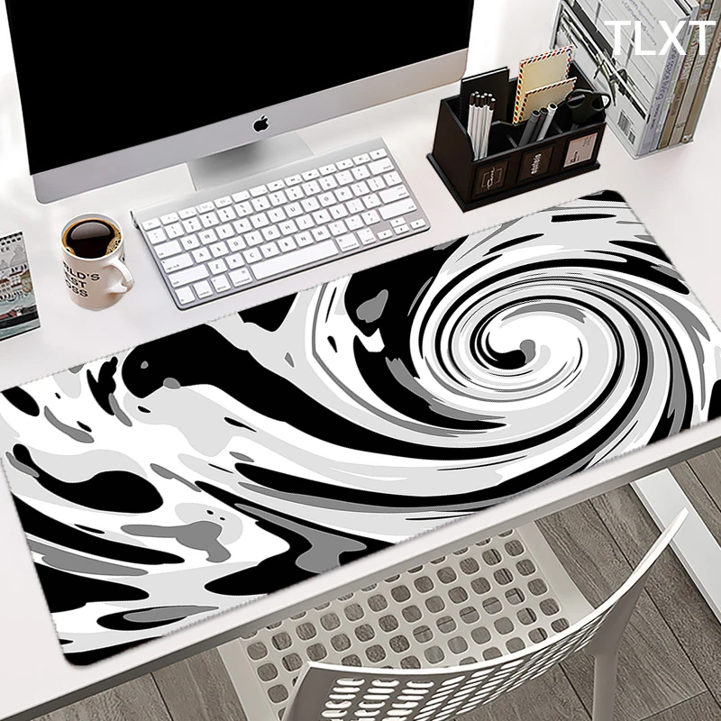 Grande Gaming Mouse Pad com Borda de Bloqueio Preto e Branco Gamer Grande Mouse Mat Computador Mousepad Teclado Mesa Mouse Pad Deskpad - Imagem 4
