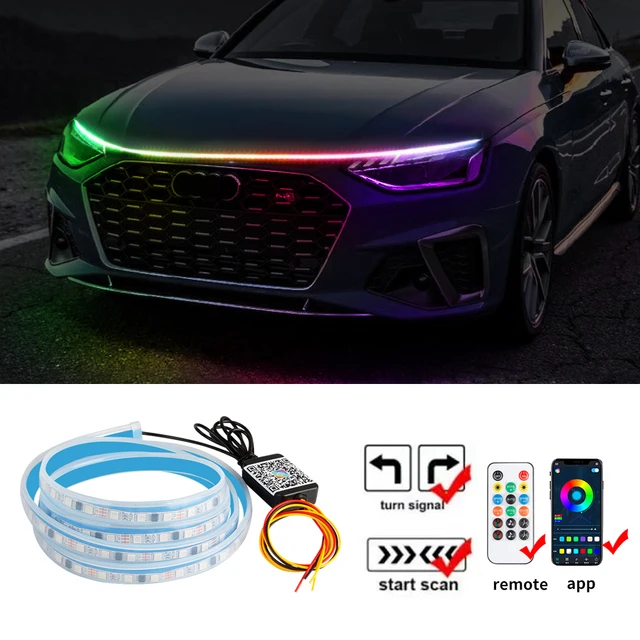 OKEEN – bande de phares de voiture Led RGB colorée, feux de jour  universels, barres lumineuses décoratives pour capot de voiture,  télécommande 12V - AliExpress