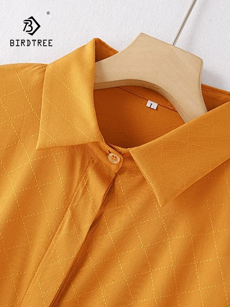 

Birdtree Polo Neck Versatile Long Sleeve Office Lady Blouse,2024 Autumn New,93% Silk 7% Spandex Solid Elegant Shirt T30611QC