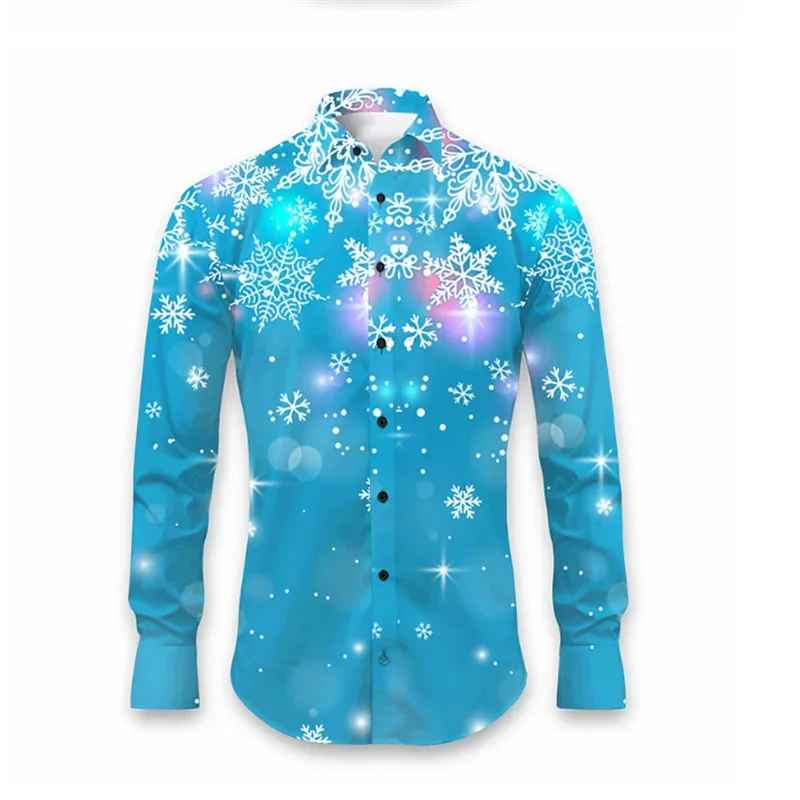 Camisa de moda para hombre 2024 con solapa de manga larga, estampado de alce, fuegos artificiales, coloridos y transparentes, suaves y cómodas, para hombre, tallas grandes