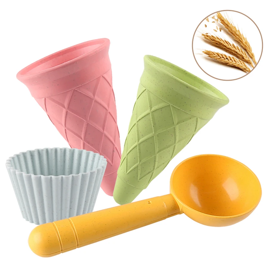 4-piece set   blue cakeembryo Play House Toy Beach Ice Cream Tube Digging Spoon cakes embryo Set Plastic Ice Cream Cup Beach Toy 3