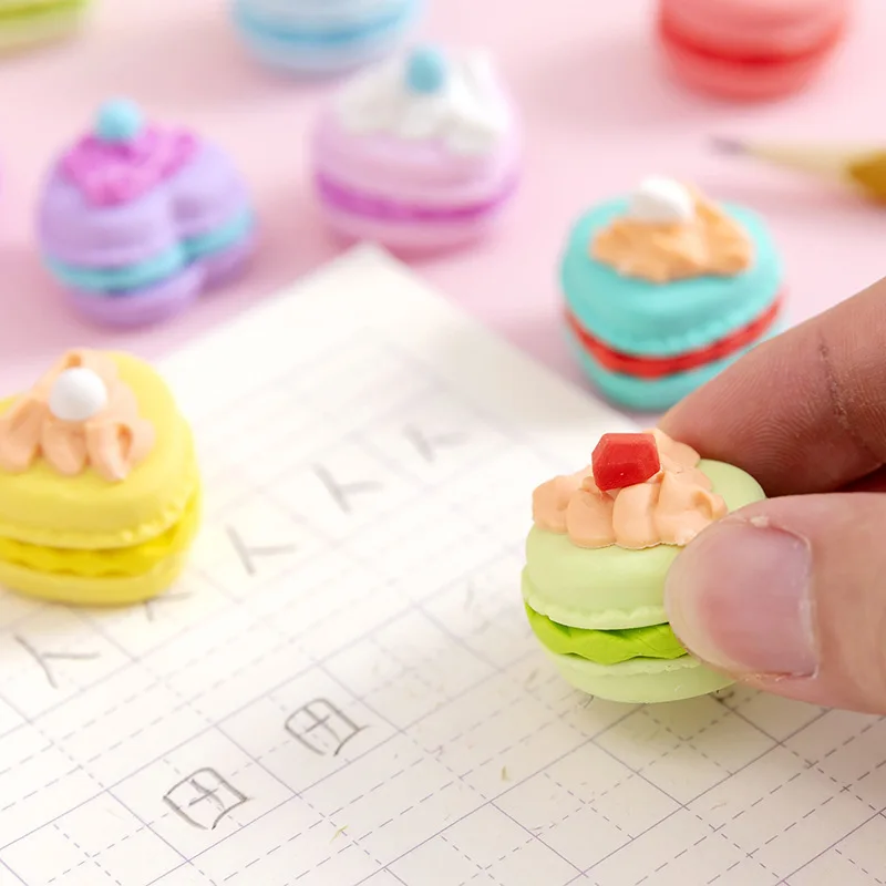 Pencil Eraser 1 Set Cartoon Cute Macaron Dessert Rubber Mini Eraser Set Stationery