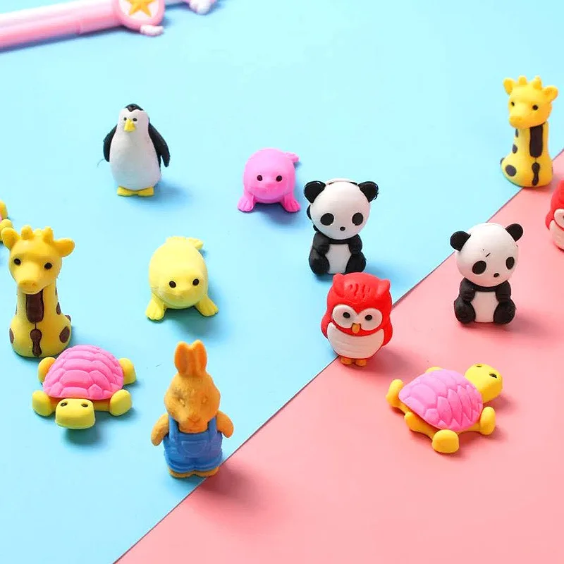 Pencil Eraser 10PCS Animal Shaped Cartoon Design Stationery Puzzle Toys
