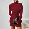 New Solid Dresses Autumn Winter Women Long Sleeves Turtleneck Sexy Bodycon Sheath Mini Dress Club Elegant Party Knitted Dresses 2