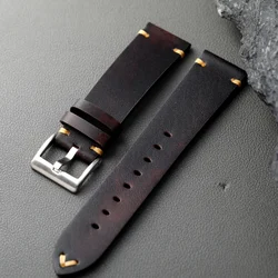 Vintage - Style Handmade Soft Leather Watchband with Magic Pattern - 22mm (Brown)