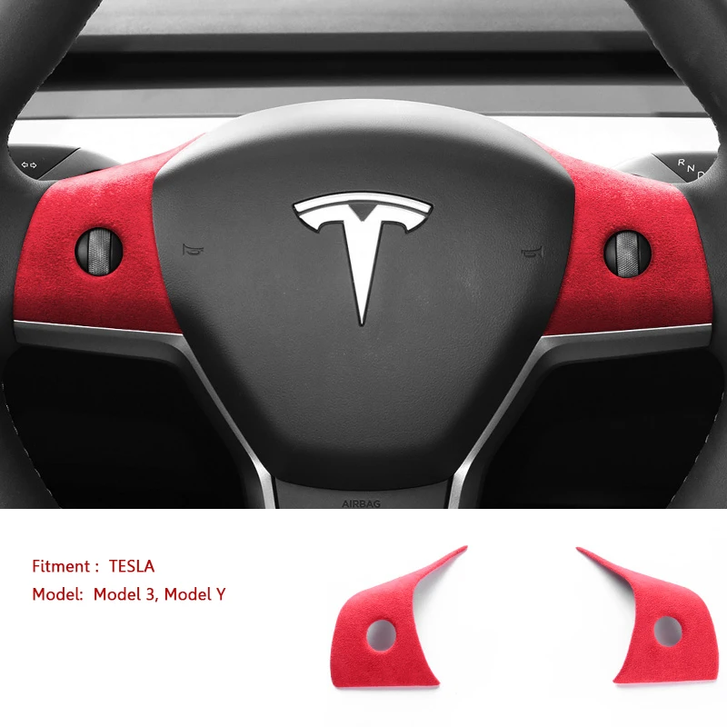 Tesla Lenkrad Model 3 Abgeflacht NEU Kombibezug Alcantara 12 Uhr Markierung  rot naht schwarz