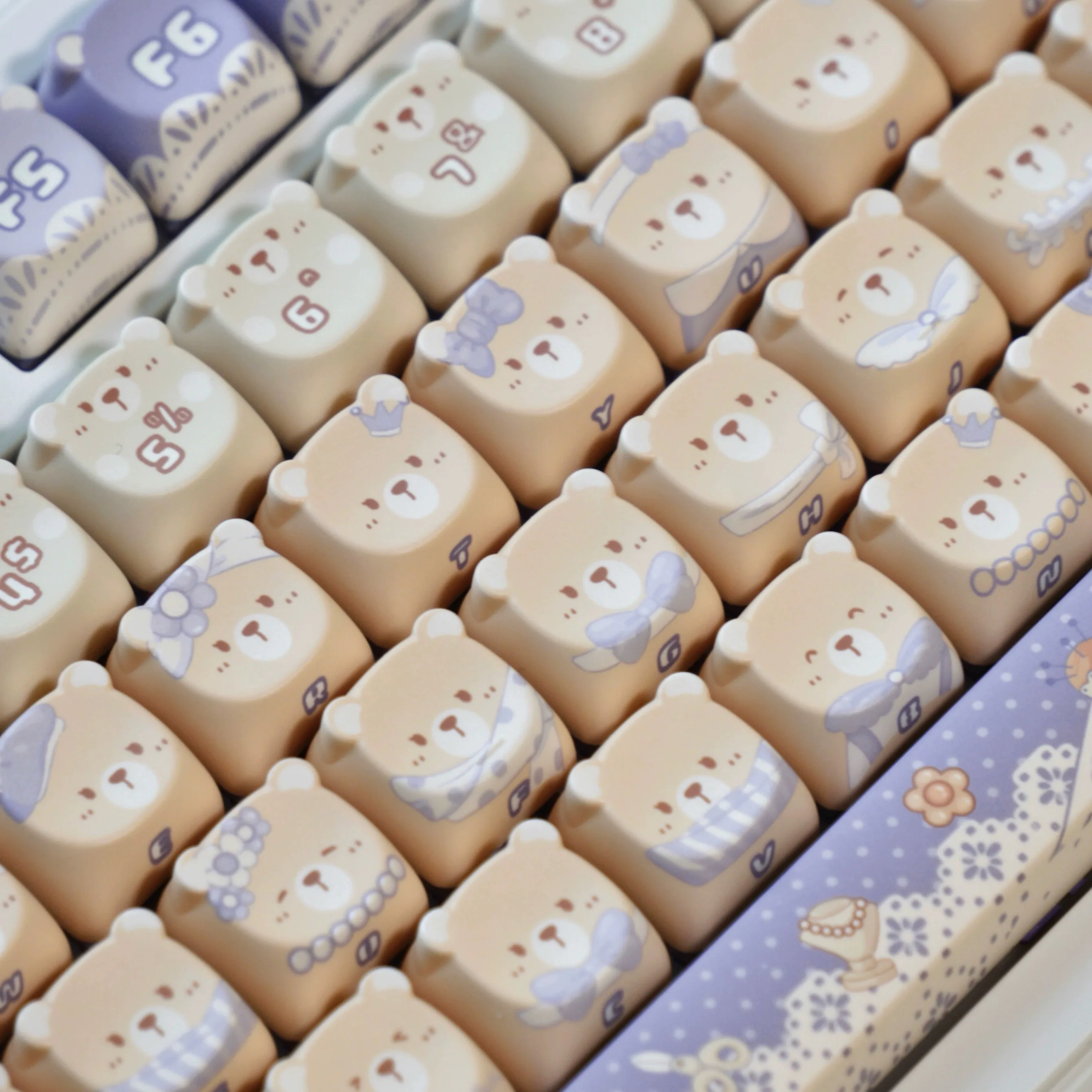 Gato Kawaii Teddy Bear Cabeça Keycap Estilo Lolita Kawaii Teclas Roxas Altura Pbt Teclado Mecânico Faça Você Mesmo 147 Teclas - Imagem 3