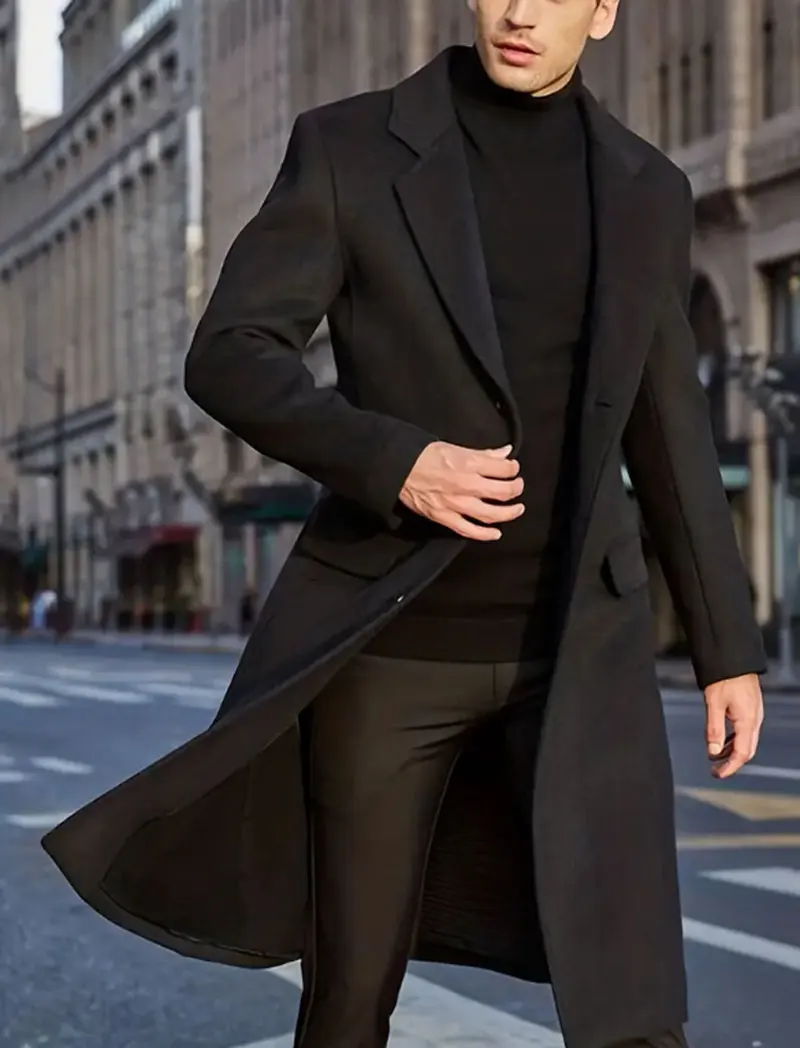 

Men's Coat Solid Fleece Lapel Fashion Elegant Long Coat Classic Stylish Business Overcoat Plus Size For Men's Clothing