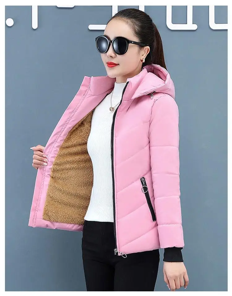 Women'S Short Winter Lambswool Down Cotton Jacket 2025 New Plus Velet Warm Cotton Coat Korean Loose Hooded Parkas Outerwear