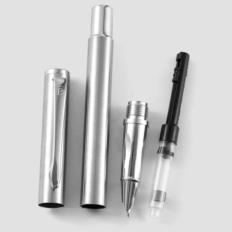 High Quality Fashion Silver Art Fountain Pens 0.8/1.3mm Curved Nib Students Calligraphy Writing Tools School Office Stationery