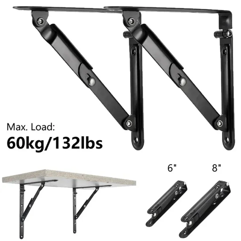 6-inch/8-inch Folding Bracket for Shelves Table Desk Wall Mounted Support  Collapsible Long Release Arm Space Saving Carbon Steel - AliExpress