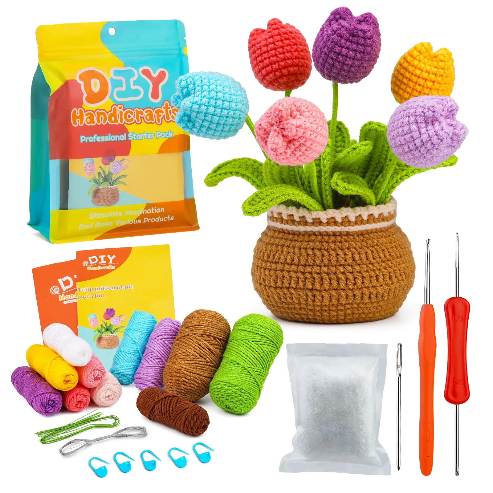 

Crochet Kit for Beginners, Potted Tulips Knitting Kits, Crochet Starter Kit with Step-by-Step Video and Instruction Tutorials