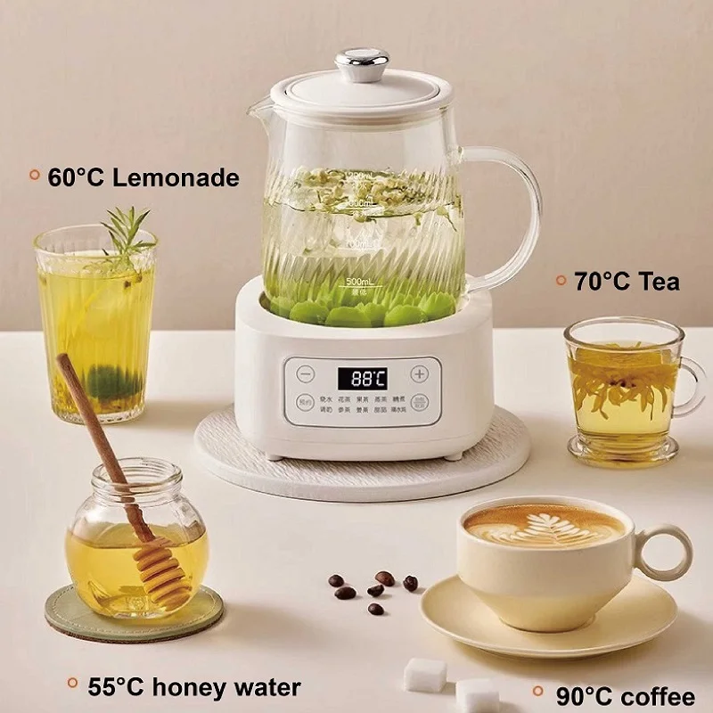 1.2L Smart Health Kettle Home Tea Making Machine Thermal Kettle Office 24h Reservation Glass Flower Teapot Mini Electric Kettle 4