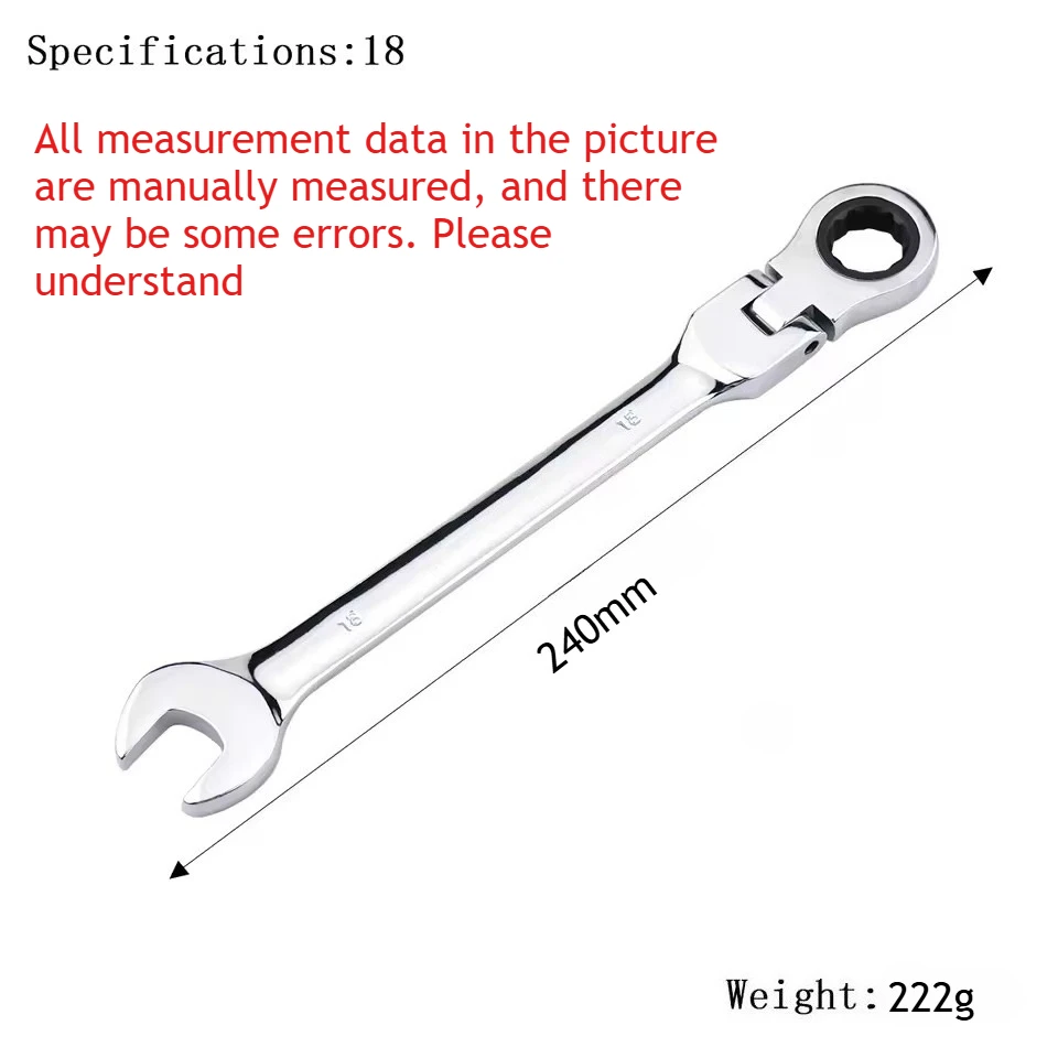 Universal 72-Tooth Flexible Pivoting Head Ratchet Wrench, Metric Manual Tool