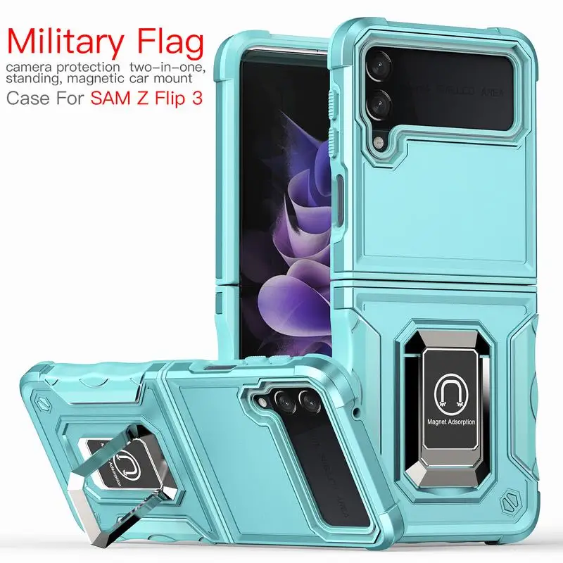 z flip3 cover Hard Case For Samsung Galaxy Z Flip 3 4 Flip3 Cover PC Metal Ring Holder Full Protection Magnetic Car Mount Phone Shell Z Flip4 samsung galaxy z flip 3 5g case