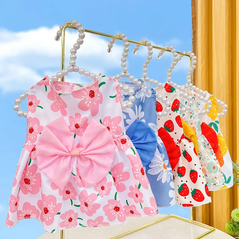 Floral Princess Dress for Dogs Spring Summer Puppy Dresses Sweet Pet Clothing Bichon Yorkshire Cute Printed Dog Cat Thin Skirt