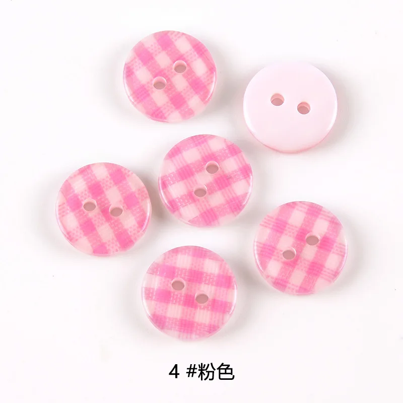 Round Plaid Stripe Resin Sewing Buttons for Kids' Clothes and DIY Crafts - 100 pcs