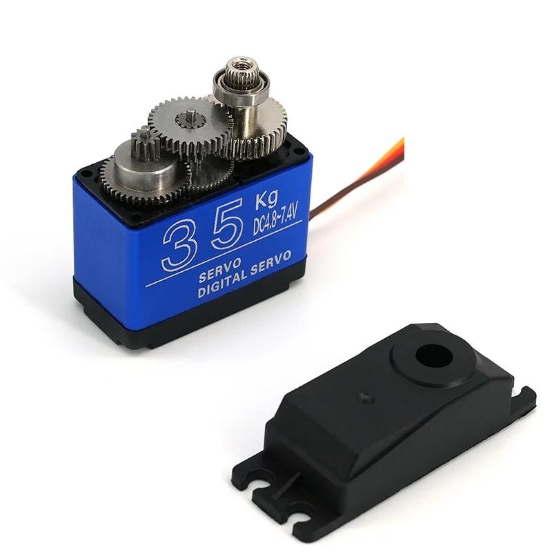 Servomoteur haute puissance 20kg à 35kg montrant son boîtier robuste et ses connecteurs
