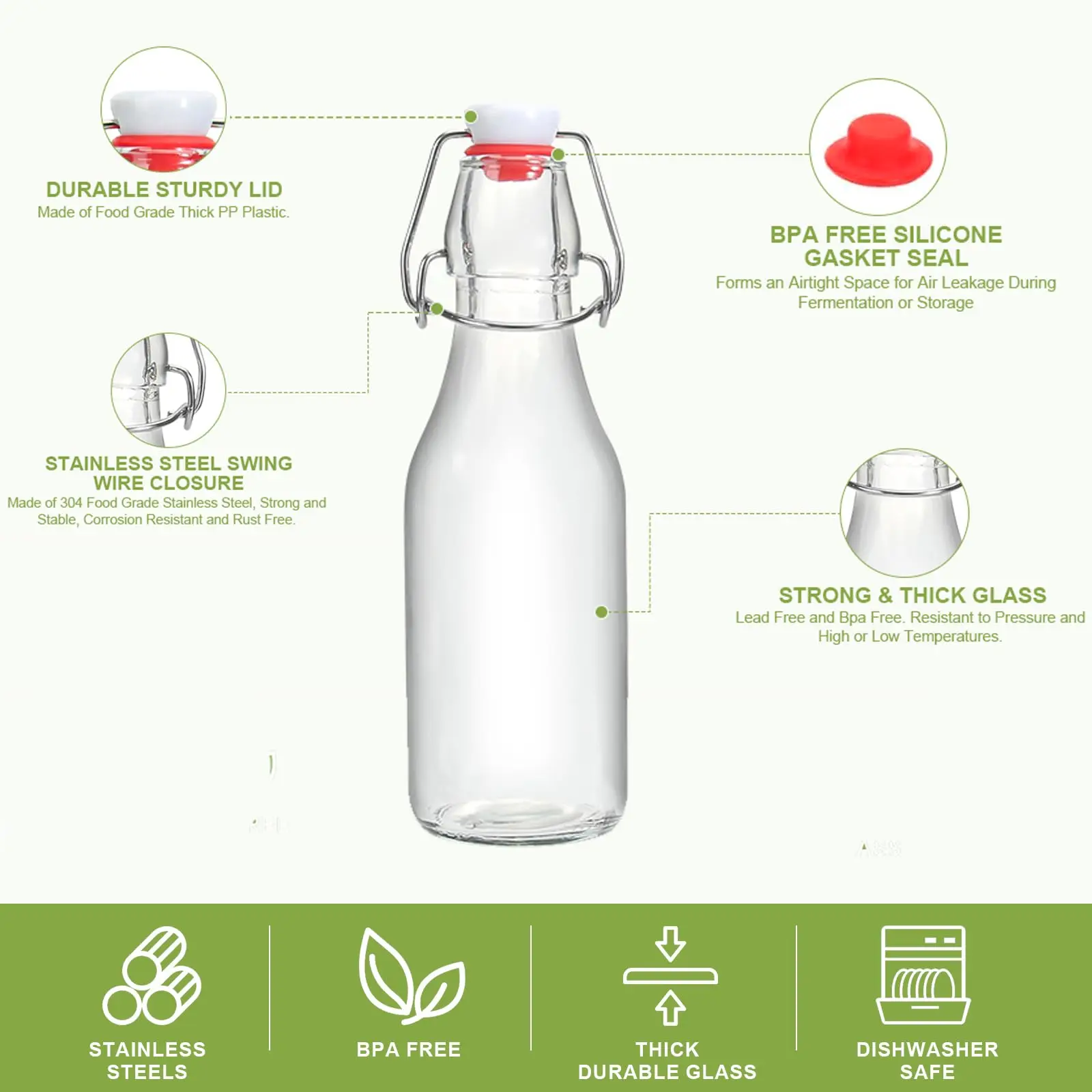 12 Pack 8.5-ounce Combucha Coquito flip-top glass bottle with lid for syrupy vanilla extract brewing beer Kefir airtight bottle 3