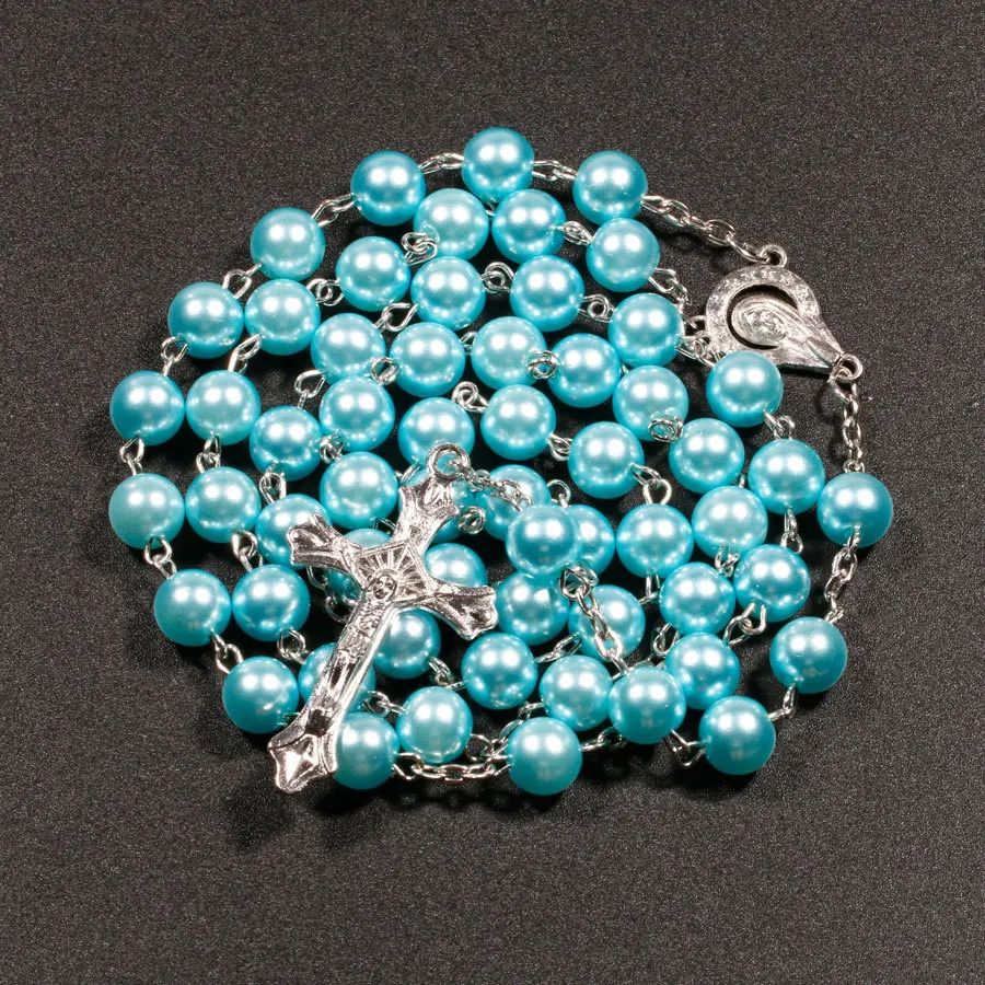 Collana con rosario religioso per donna Vergine Maria Gesù Ciondolo croce Perline lunghe Catena Accessori per gioielli di moda cristiana femminile  36