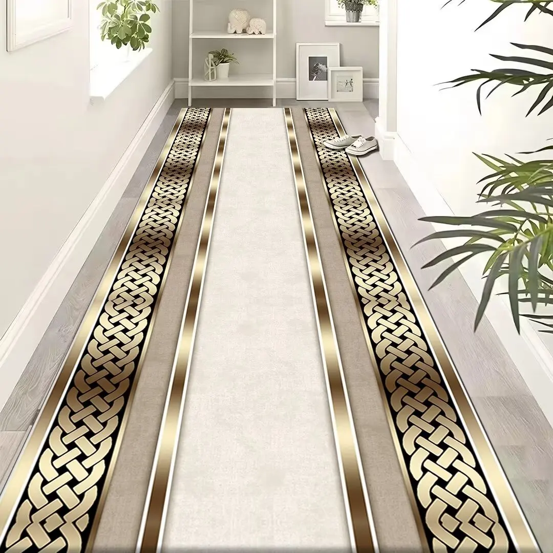 Luxury Golden Long Corridor Carpet Non-slip Washable Hall Runner Carpets Stairway Rug European Style Aisle Carpet Customizable