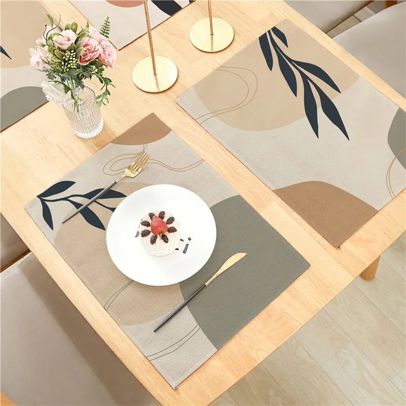 

Simple Morandi Style Leaves Pattern Linen Placemat Meal Cushion 32x42cm For Dining Room Kitchen Living Room