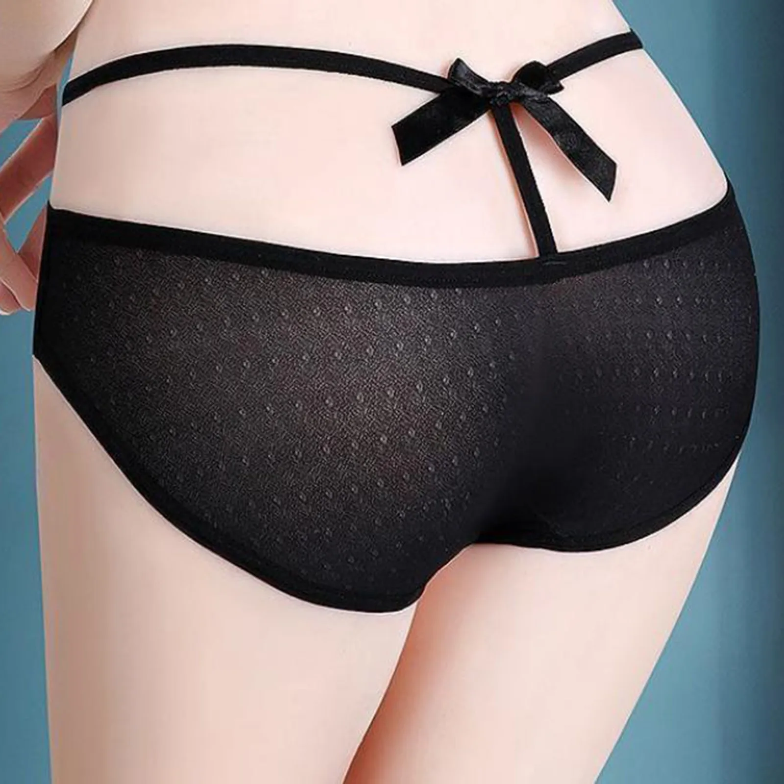 Women'S Underwear Sexy Hollow Thin Ribbon Bow Shorts Fashionable Low Waisted Breathable Lingerie G-String Beach Underpants