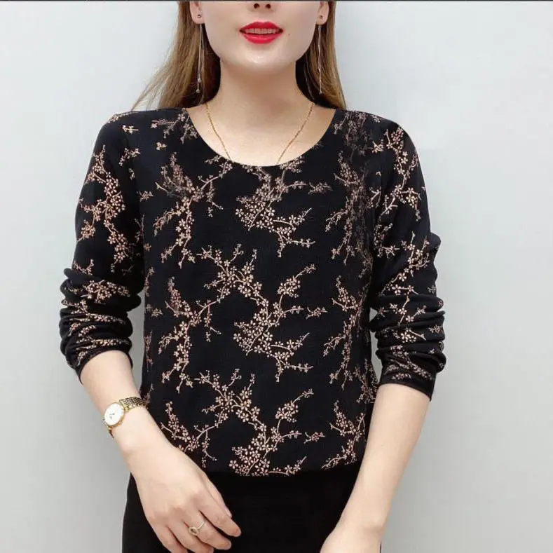2023 Autumn and Winter New Temperament Versatile Commuting Women's Clothing Fashion Printing Round Neck Long Sleeve Pullover