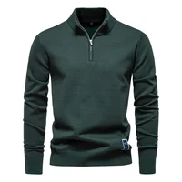 Men's Slim Fit Zipper Knitted Cotton Sweater Pure Color Half Stand Collar Autumn Casual Wear Comfortable Breathable Top