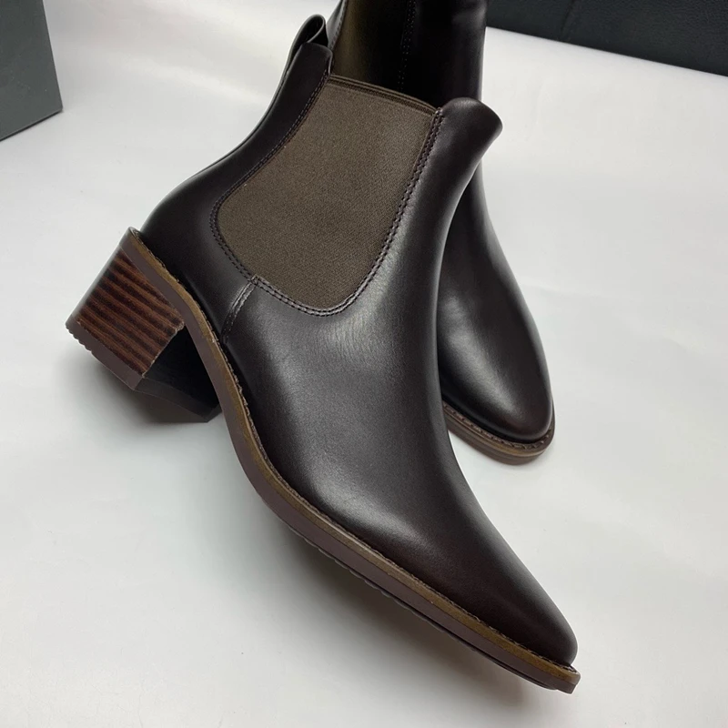 Withered British Fashion High Heels Chelsea Ankle Boots Simple Solid Boot Women Genuine Leather Casual Vintage