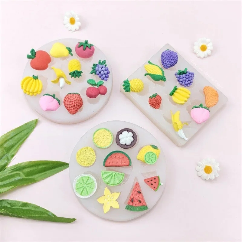 과일 모양의 실리콘 클레이 몰드 미니 딸기 파인애플 DIY 퐁당 초콜릿 젤리 캔디 케이크 장식 도구, 베이킹 몰드