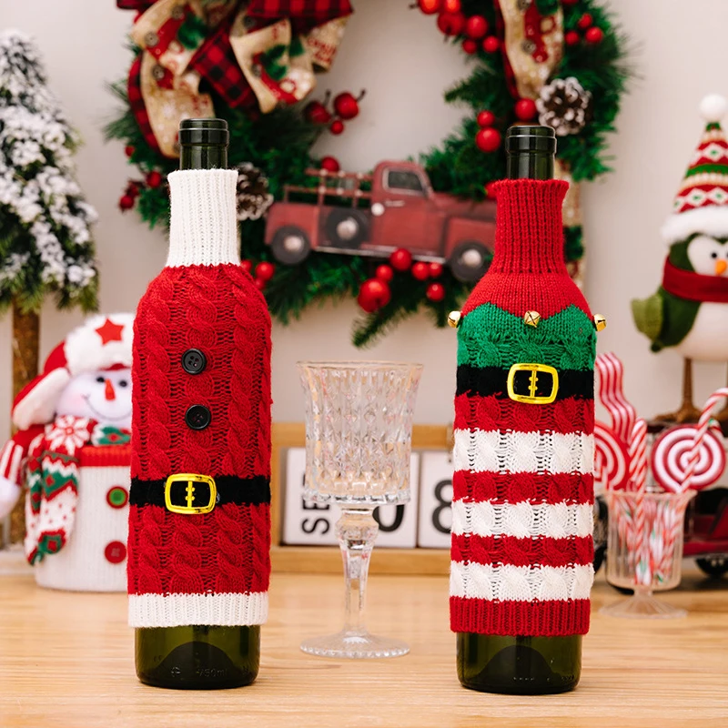 

1Pc Knitted Christmas Wine Bottle Dust Cover Christmas Gift Bags Holder New Year 2024 Xmas Gift Christmas Home Decoration