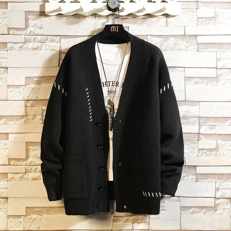 

Korean Fashion Men 's Sweater Loose Sweatercoat Male Casual V-Neck Men Woman Outerwear Streetwear Coat Oversized 4XL