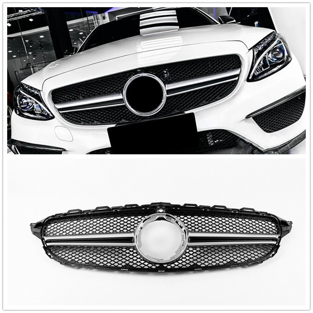 

Car Front Grille Non Camera Hole Upper Bumper Hood Mesh Grill For Benz W205 C-CLASS C200 C300 C43 AMG 2019 2020 2021