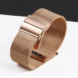 Elegant Milanese Mesh Stainless Steel Watch Band with Folding Buckle - 22mm (Rose gold)