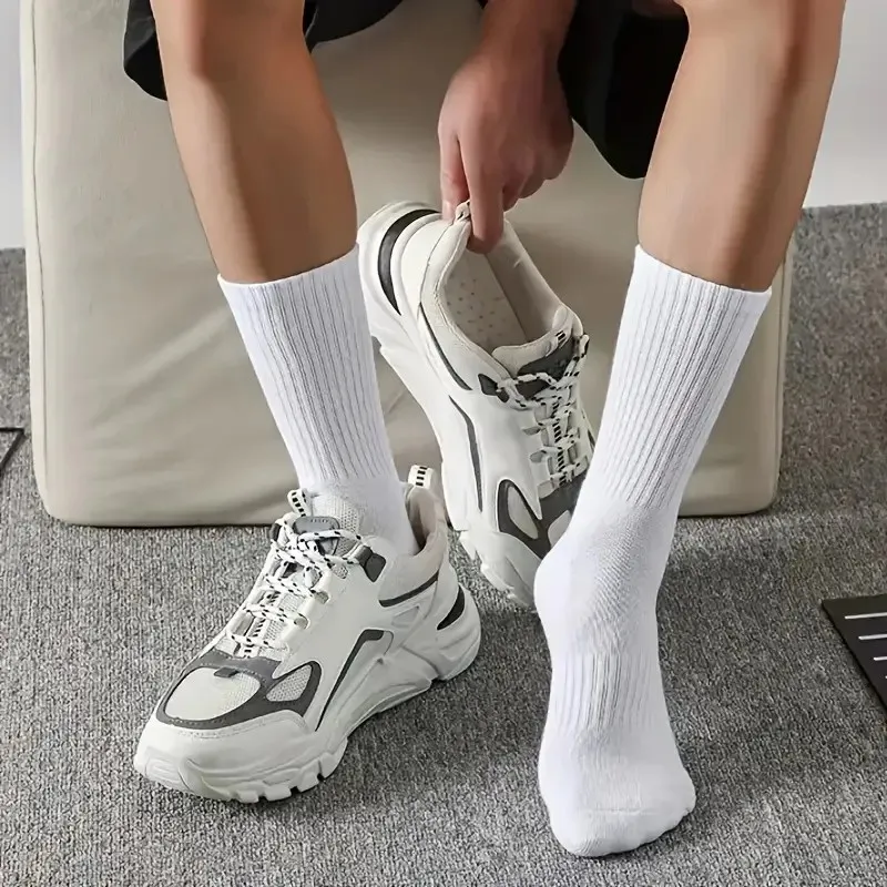 5/10/20 Pairs Neutral Solid Color Round Neck Socks Spring Summer Sweat Absorbing Breathable Comfortable All-season Sports Socks