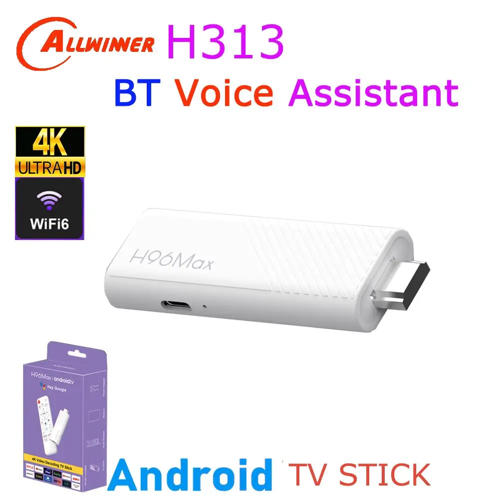 H96 Max H313 Android TV Stick Allwinner Quad Core 4K HDR Wifi6 Assistant vocal RAM 2GB ROM 8GB 16GB lecteur multimédia boîtier de télévision intelligent
