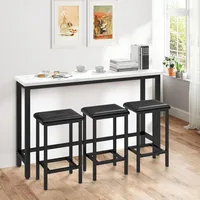 4-Piece Bar Table and Chairs Set with 3 PU Upholstered Bar Stools, 60.2 Faux Marble Table Top, Modern Counter Height Tab