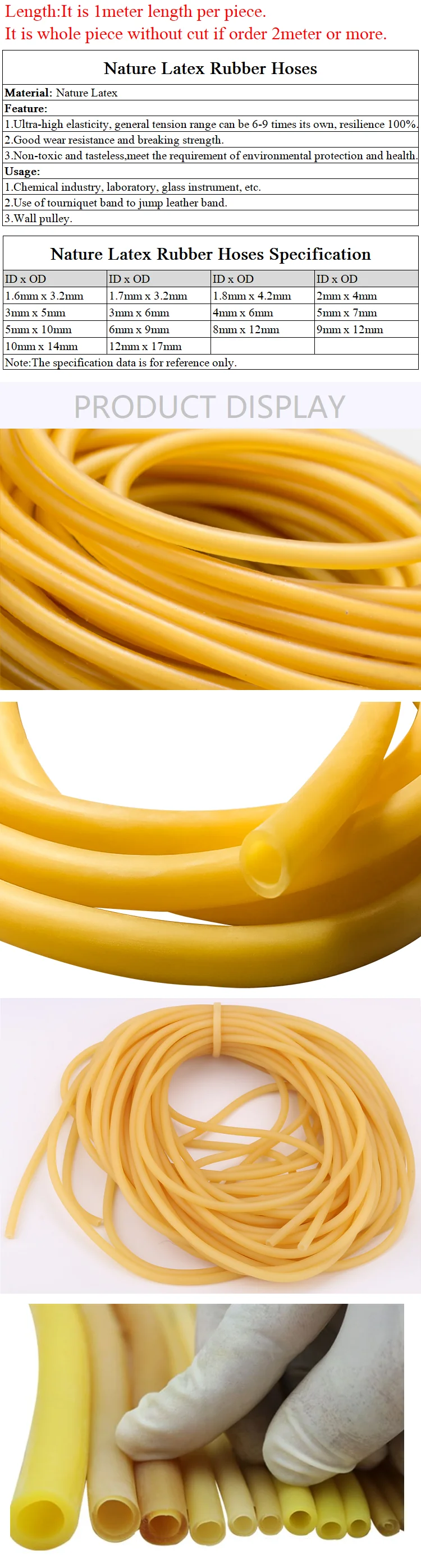 Rubber Hose Nature Latex 2 3 4 5 6 7 9 10 12 14 17 mm ID x OD High Resilient Elastic Surgical Medical Slingshot Catapult